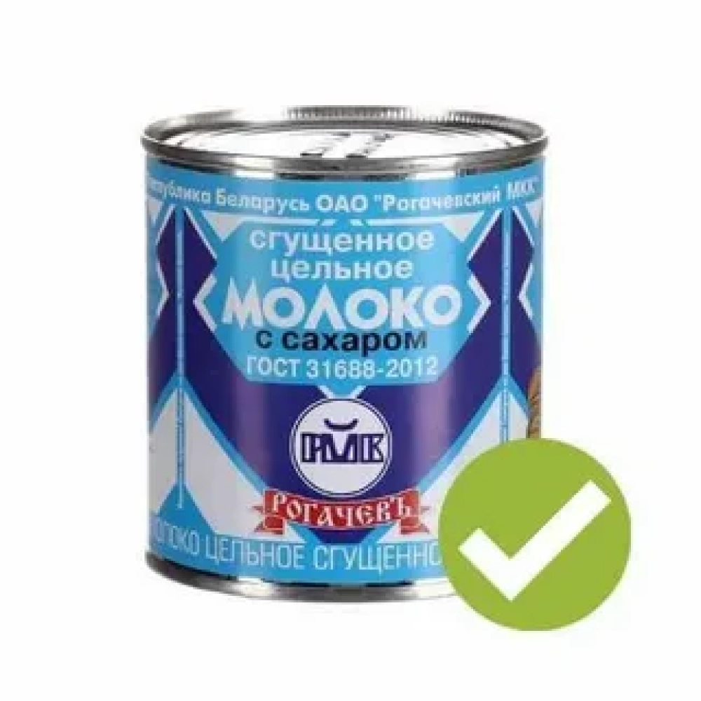 Молоко цельное сгущеное с сахаром Рогачёв 8,5% В ЖБ 380гр