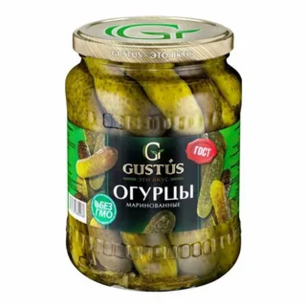 Огурцы маринованные целые ГОСТ 680г gustus